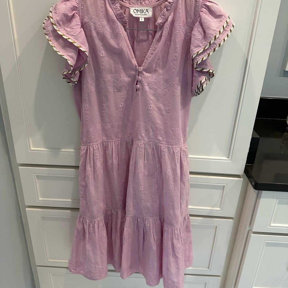 Omika Lavender Dress with Ruffle Sleeves
